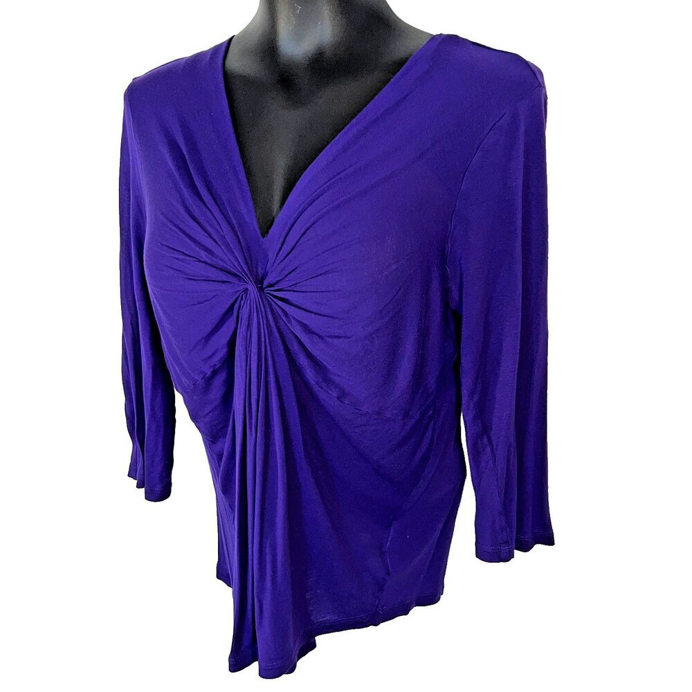 Jones NY Sport - Blouse Women's XL Jersey V-Neck Cascade Front 3/4 Sleeve - Picture 8 of 16